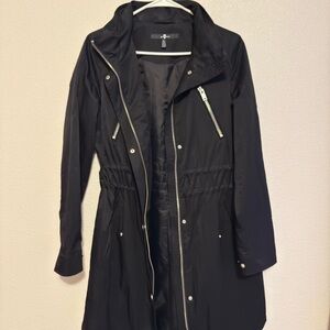 7 For All Mankind Black Trench Coat with Silver Details